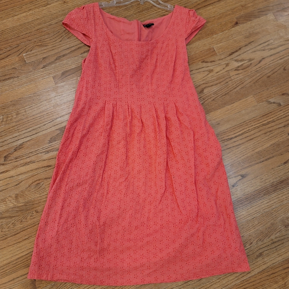 New Directions Embroidered Lined cotton Coral Pink dress concealed zipper